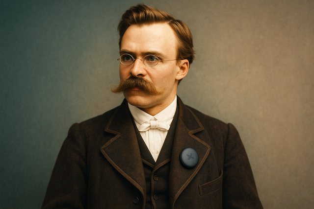 Friedrich Nietzsche wearing limitless pendant
