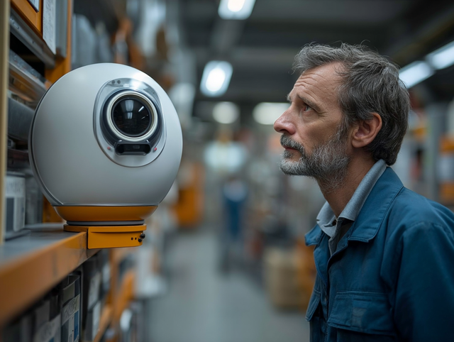 man looking at the world orb